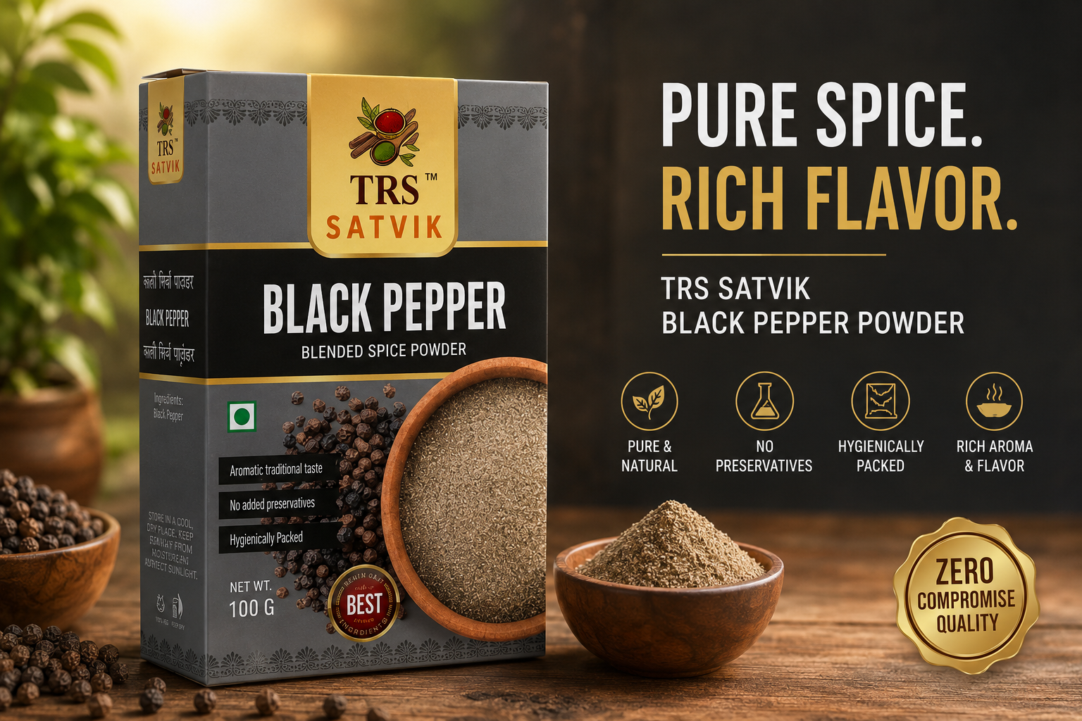 TRS Satvik Kali Mirch (Black Pepper Powder) (100gm)