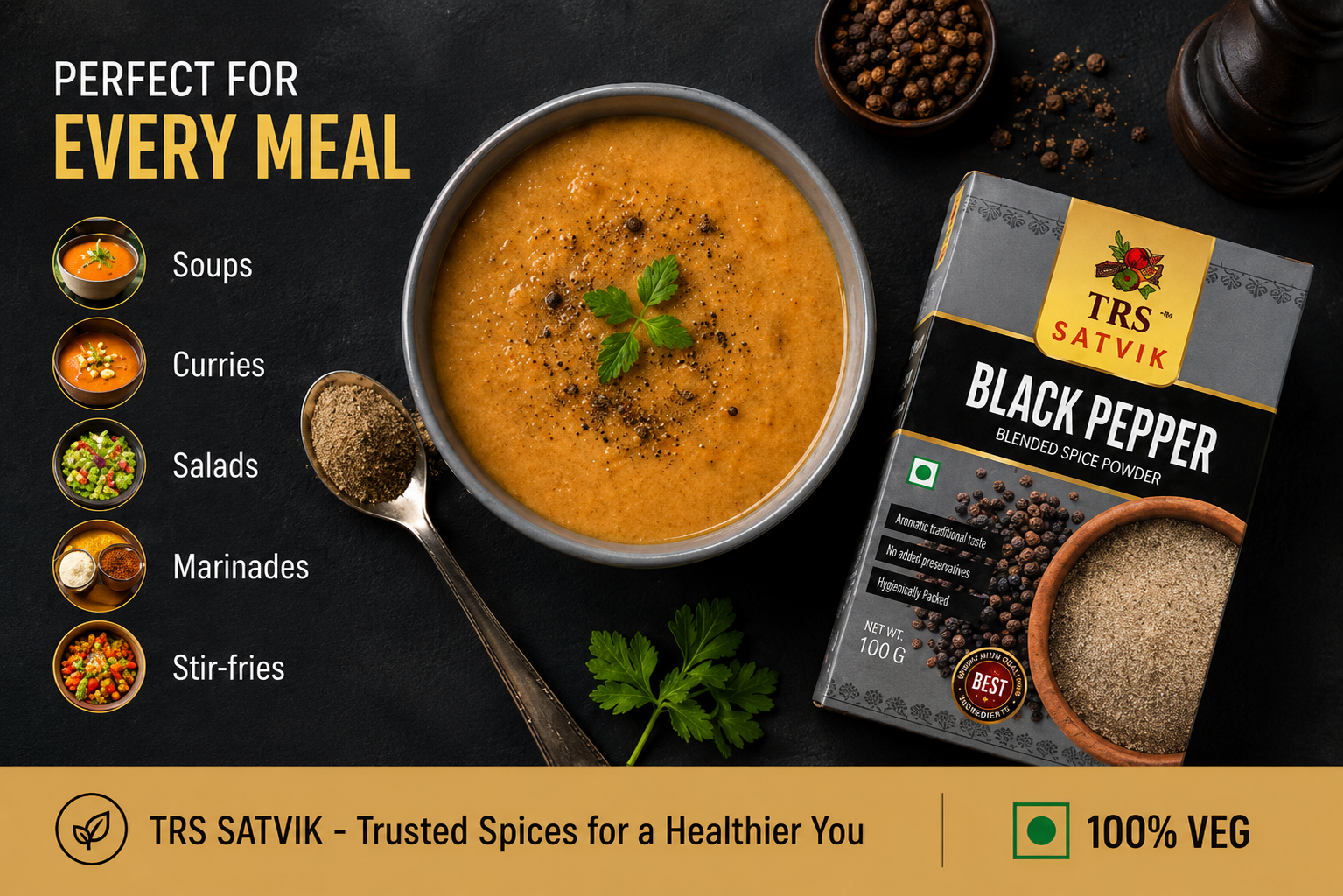 TRS Satvik Kali Mirch (Black Pepper Powder) (100gm)
